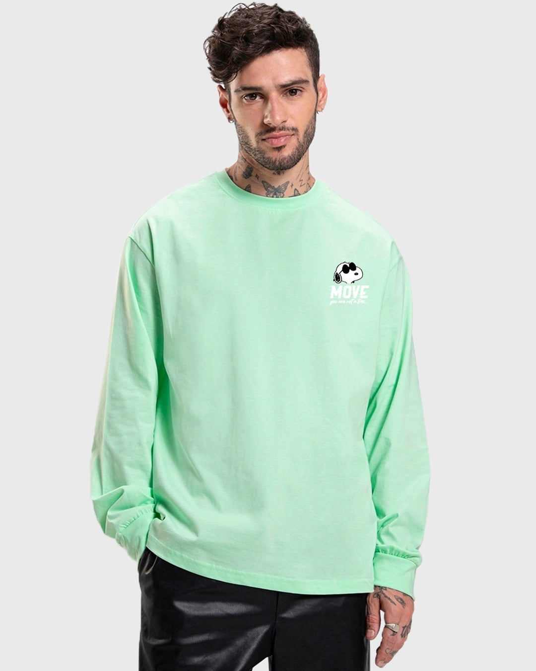 Men's Green Move On Graphic Printed Oversized T-shirt