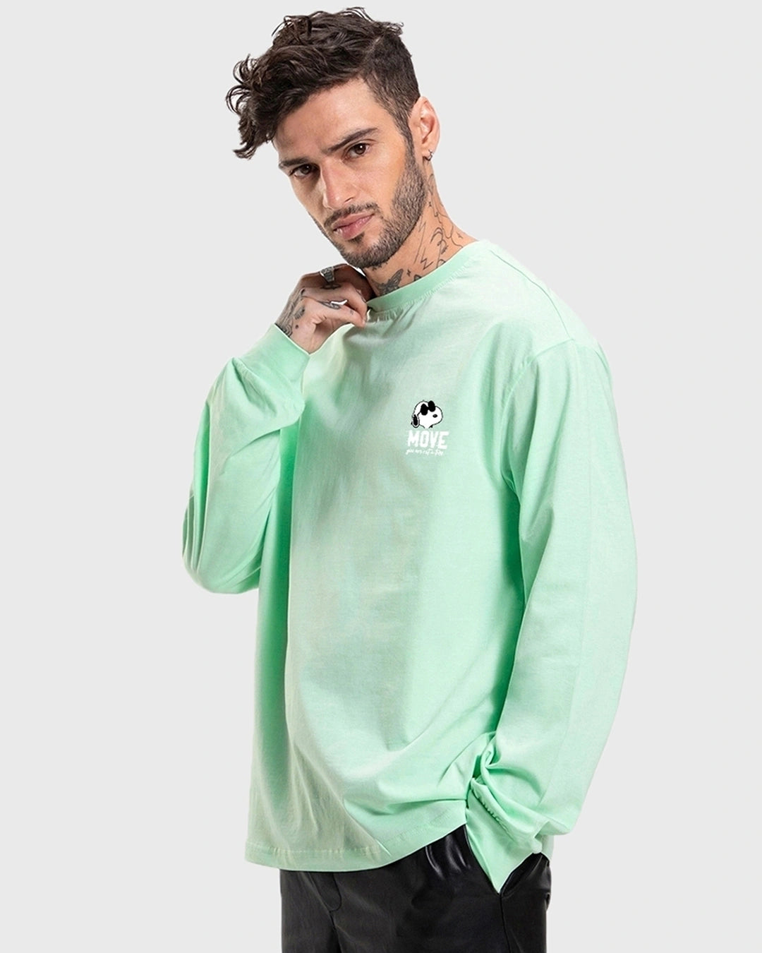 Men's Green Move On Graphic Printed Oversized T-shirt
