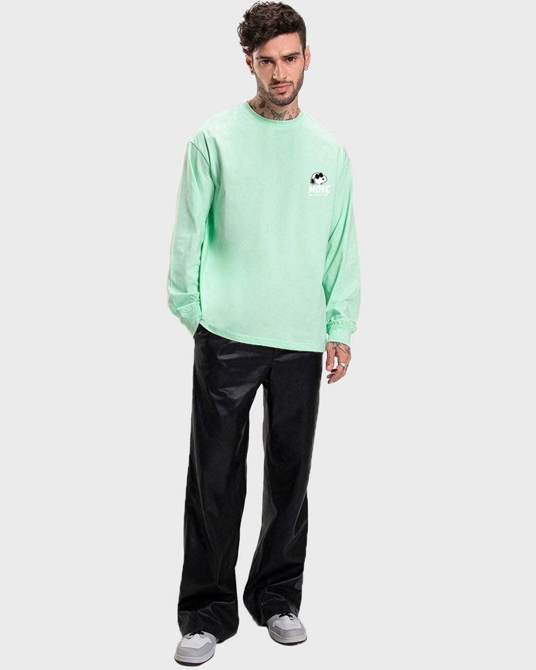 Men's Green Move On Graphic Printed Oversized T-shirt