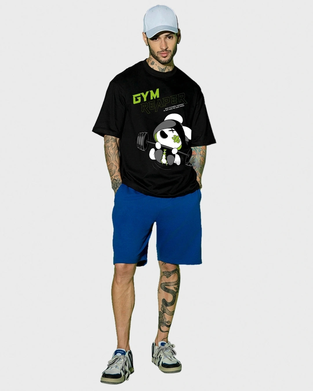 Men's Black Gym Reaper Graphic Printed Oversized T-shirt