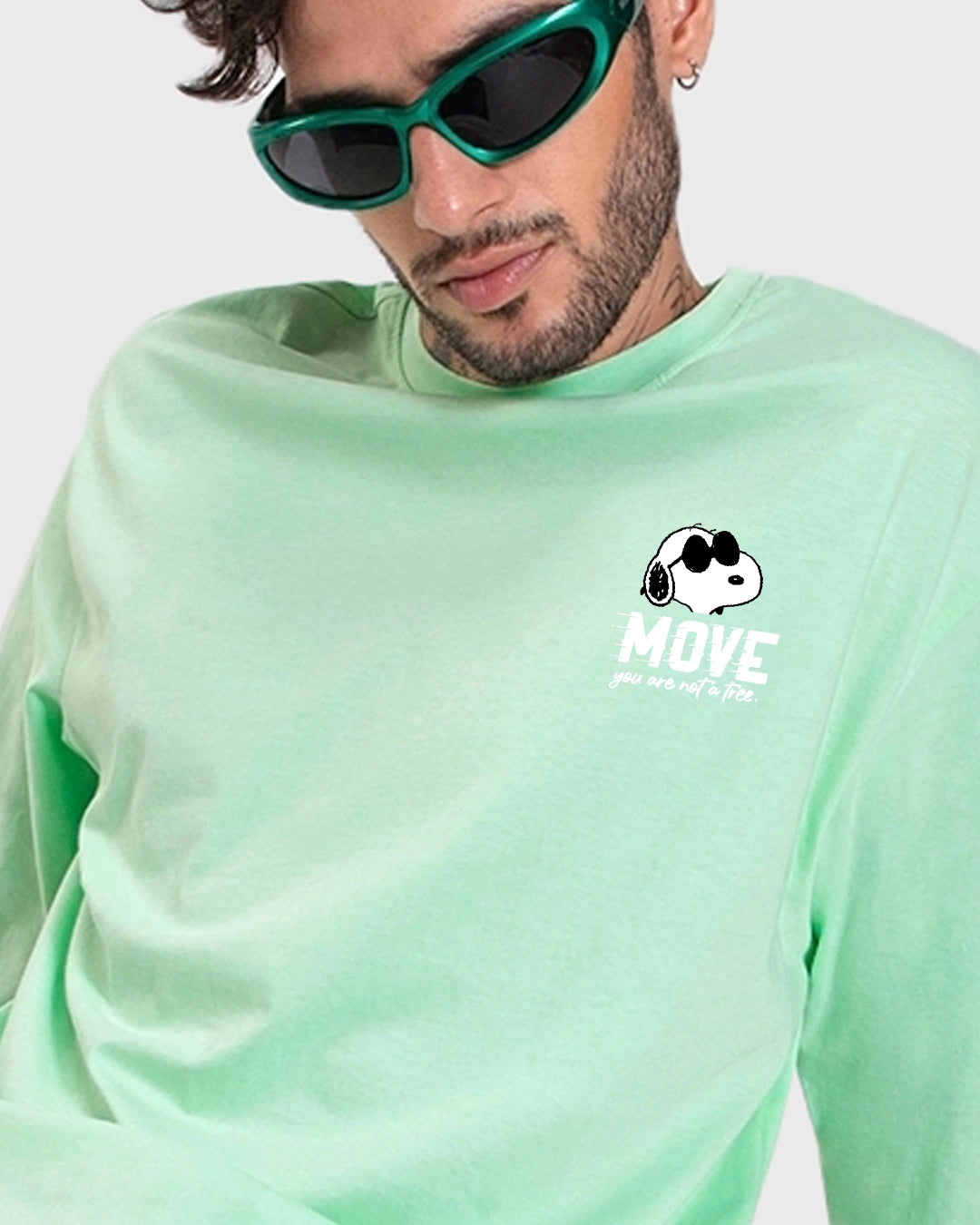 Men's Green Move On Graphic Printed Oversized T-shirt