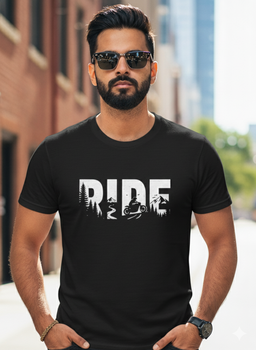 Swaagster® Regular Fit – “RIDE” Freedom Flow White Print T-Shirt