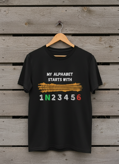 Swaagster® Regular Fit – “MY ALPHABET STARTS WITH 1N23456” Dark Edition T-Shirt